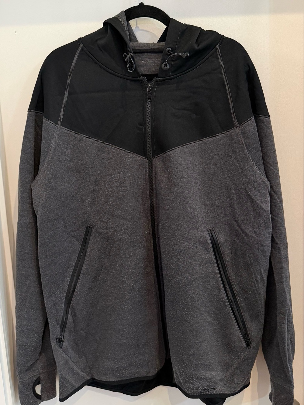 Express Men's Black & Charcoal Two-Tone Zip Hoodie